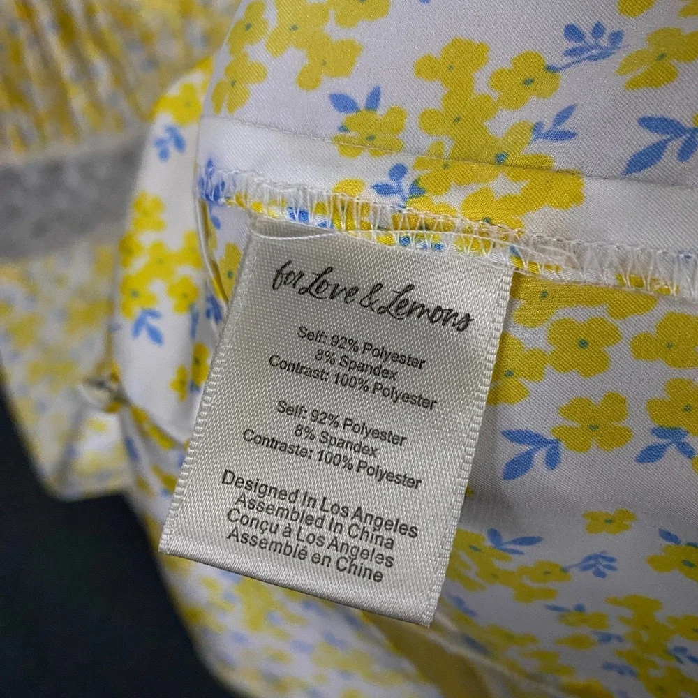 For Love & Lemons Dress FITS XS Yellow Daffodil Floral Puff Sleeve Satin Mini
